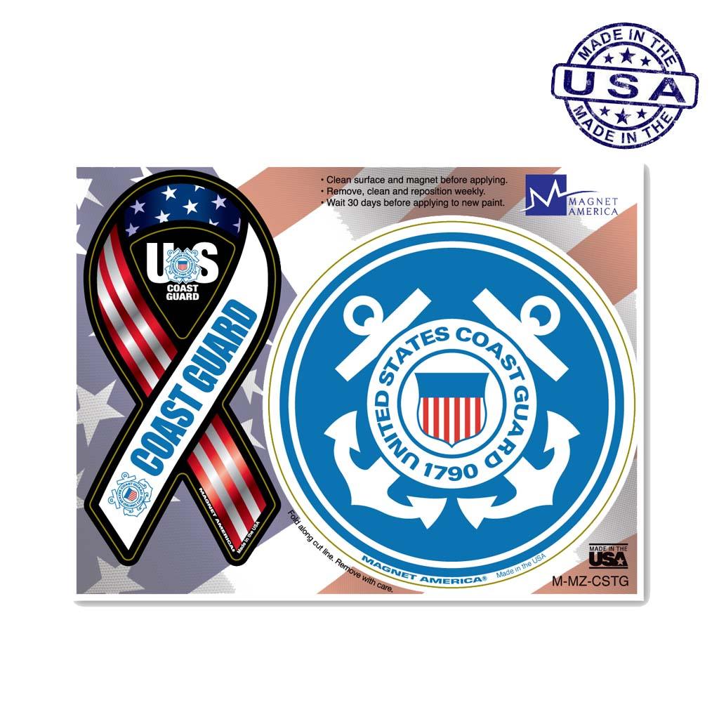 United States Coast Guard Mini Ribbon (2" x 4") and Circle (3.75") Magnets - Military Republic