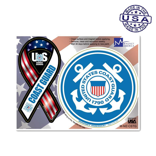 United States Coast Guard Mini Ribbon (2" x 4") and Circle (3.75") Magnets - Military Republic