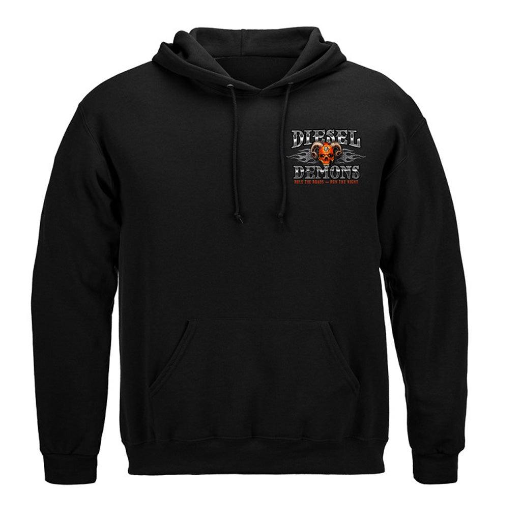 Diesel Demon Rule the Roads Run the Night Trucker Hoodie - Military Republic