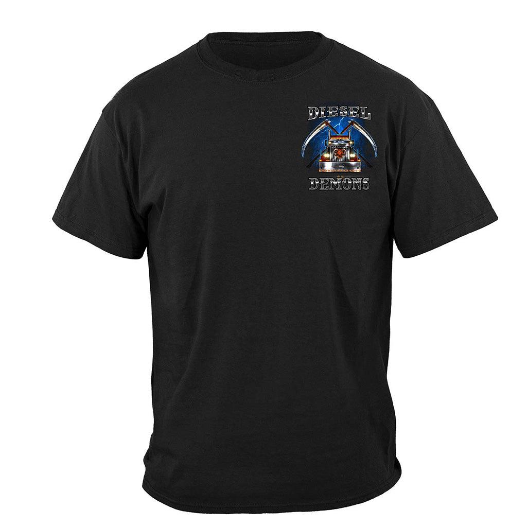 Diesel Demons Rule the Road Run the Night Trucker Reaper T-shirt - Military Republic
