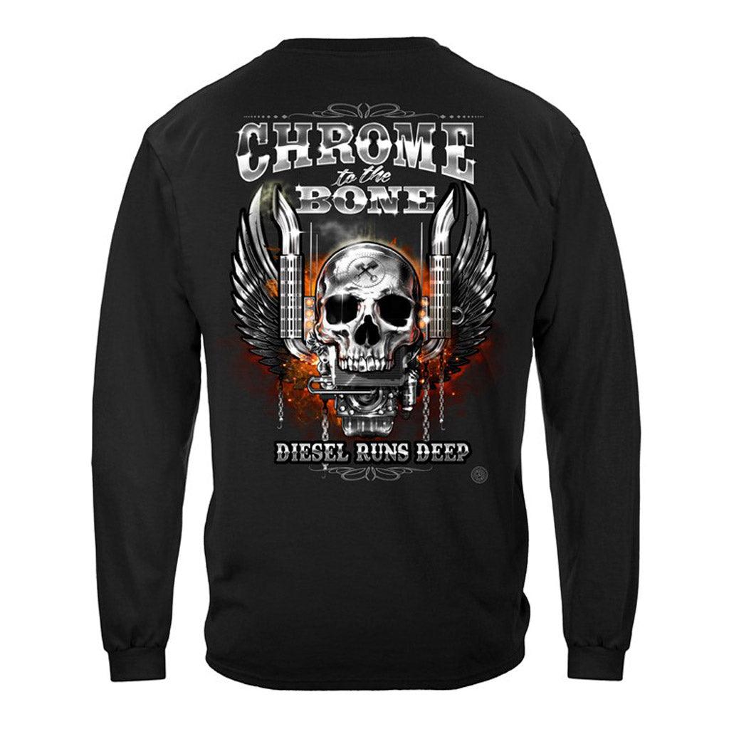 Diesel Runs Deep Chrome to The Bone Trucker Long Sleeves - Military Republic