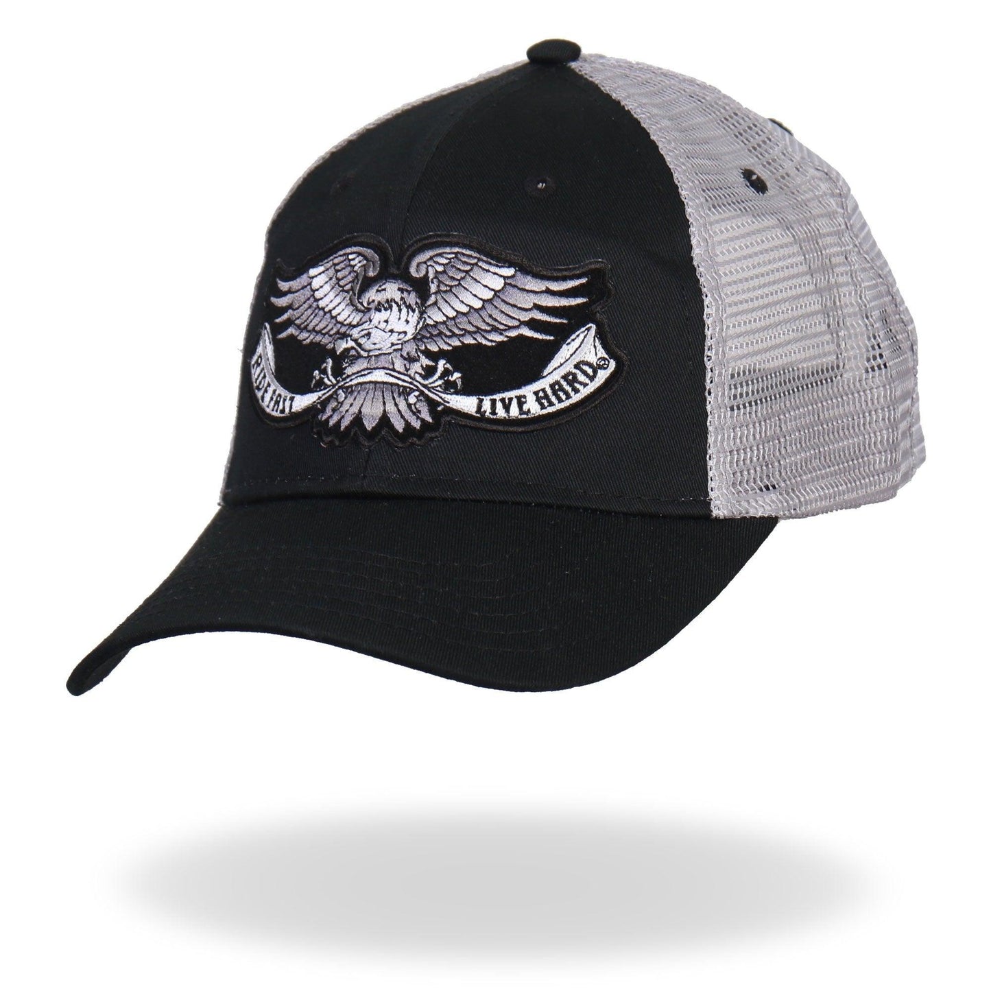 Eagle Tattoo Black Trucker Hat with Grey Mesh - Military Republic
