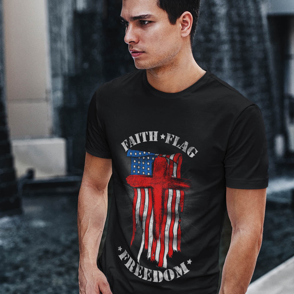 Faith Flag Freedom Christian Patriotic T-shirt