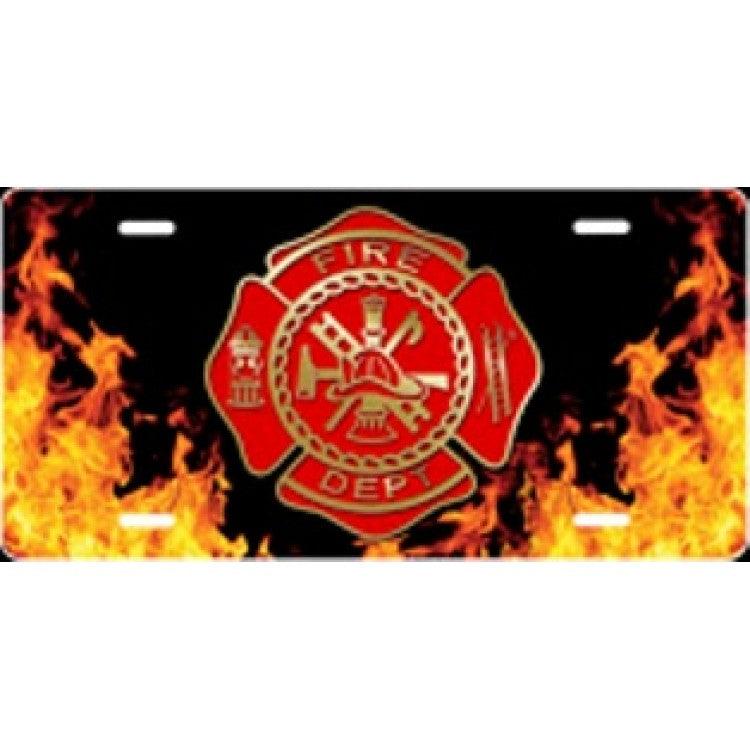 Fire Dept. Flames Airbrush License Plate - Military Republic