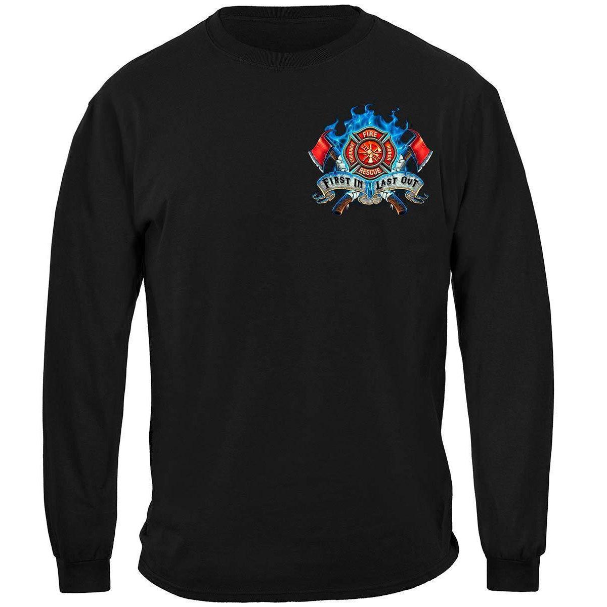 Fire Dog First In Last Out Firefighter T-Shirt - Military Republic