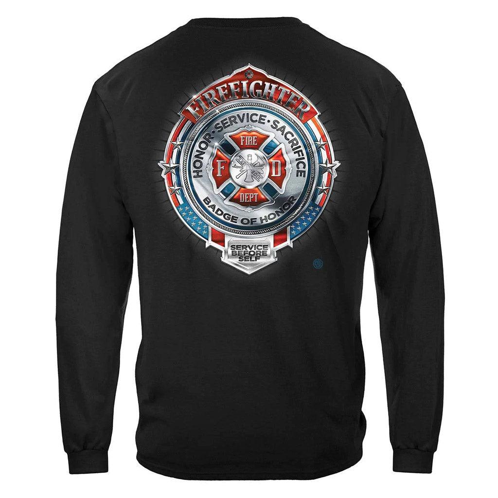 United States Fire Honor Service Sacrifice Chrome Badge Premium Hoodie - Military Republic