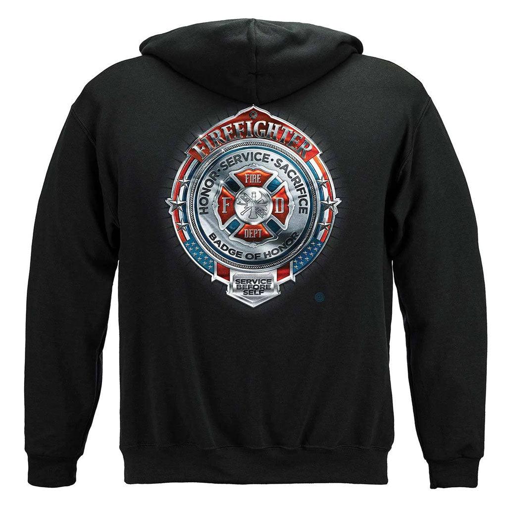 United States Fire Honor Service Sacrifice Chrome Badge Premium Hoodie - Military Republic