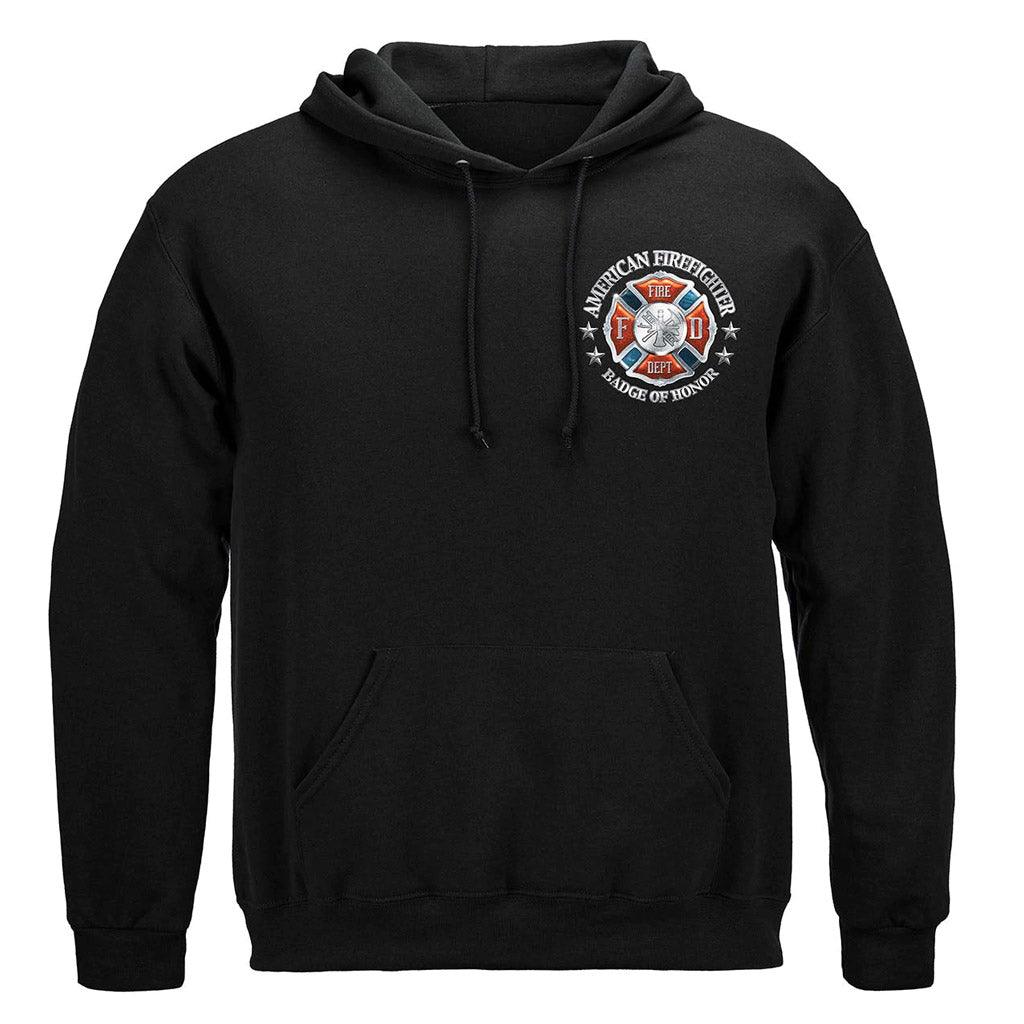 United States Fire Honor Service Sacrifice Chrome Badge Premium T-Shirt - Military Republic