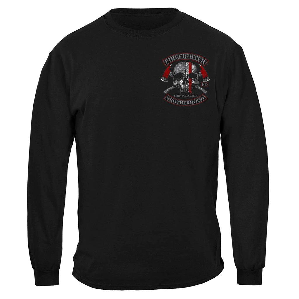 United States Firefighter Brotherhood Skull thin Red line Premium Long Sleeve - Military Republic