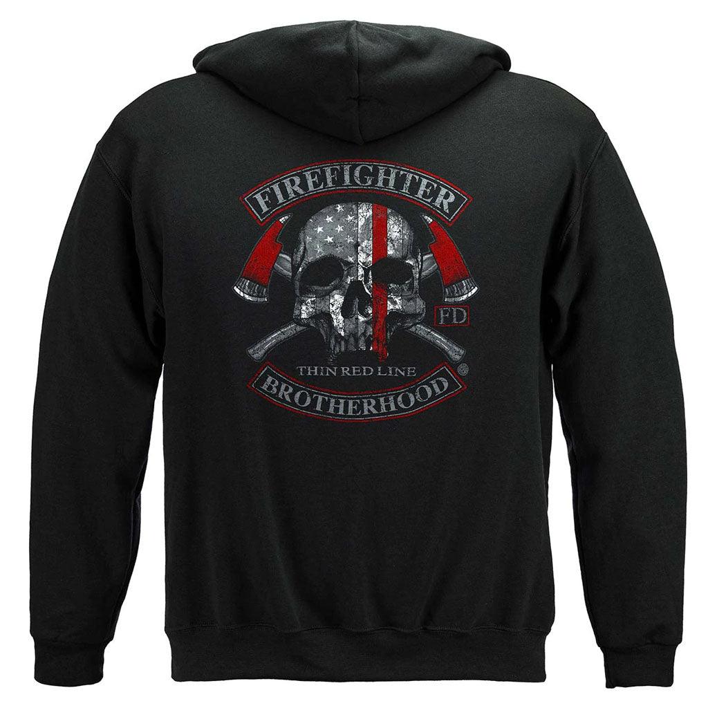United States Firefighter Brotherhood Skull thin Red line Premium Long Sleeve - Military Republic