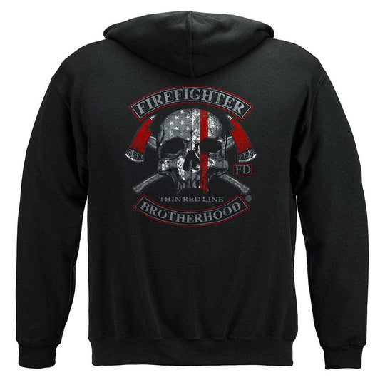 United States Firefighter Brotherhood Skull thin Red line Premium Hoodie - Military Republic