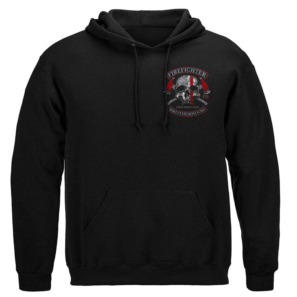 United States Firefighter Brotherhood Skull thin Red line Premium Long Sleeve - Military Republic