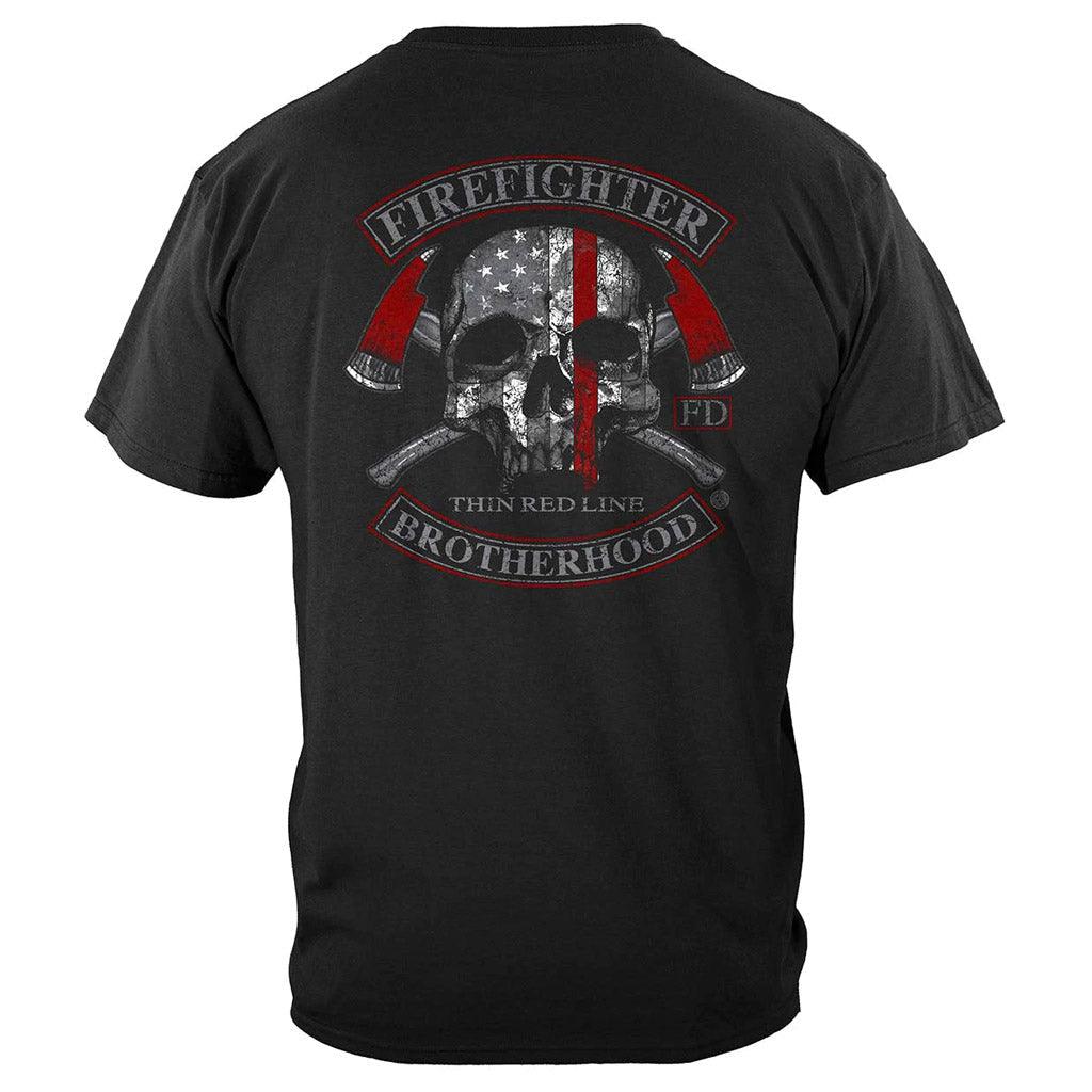 United States Firefighter Brotherhood Skull thin Red line Premium Hoodie - Military Republic