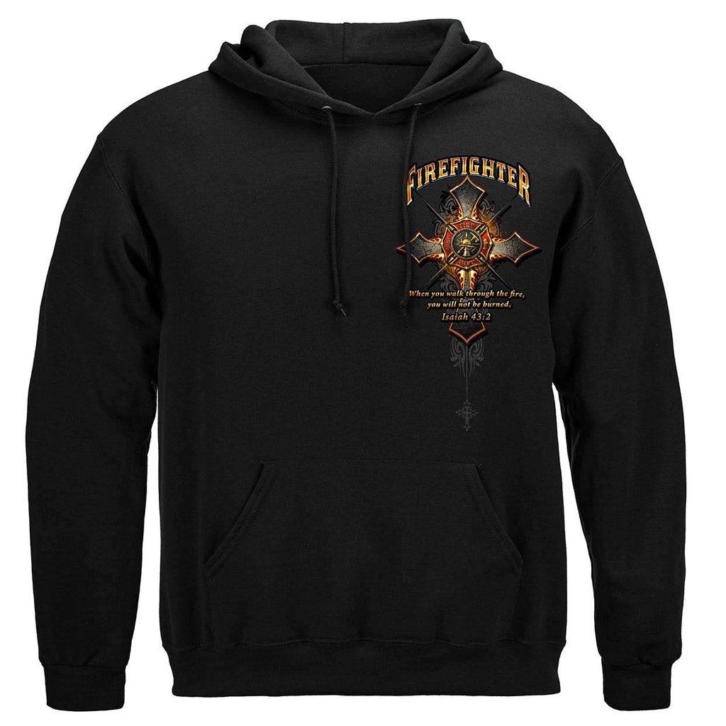 United States Firefighter Cross Walk Through the Fire Isaiah 43: 2 Premium T-Shirt - Military Republic