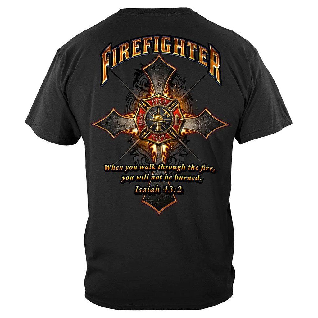 United States Firefighter Cross Walk Through the Fire Isaiah 43: 2 Premium Hoodie - Military Republic