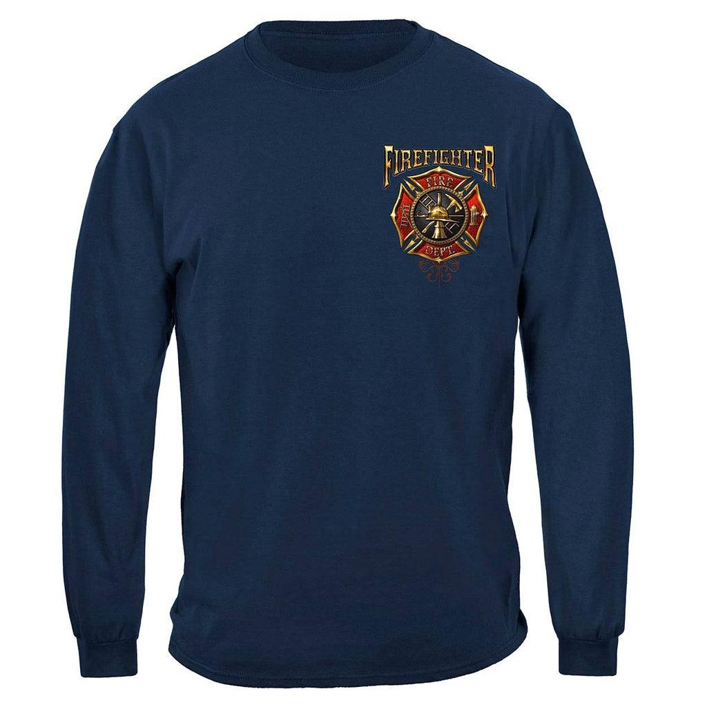 United States Firefighter Flames Gold Shield Premium Long Sleeve - Military Republic