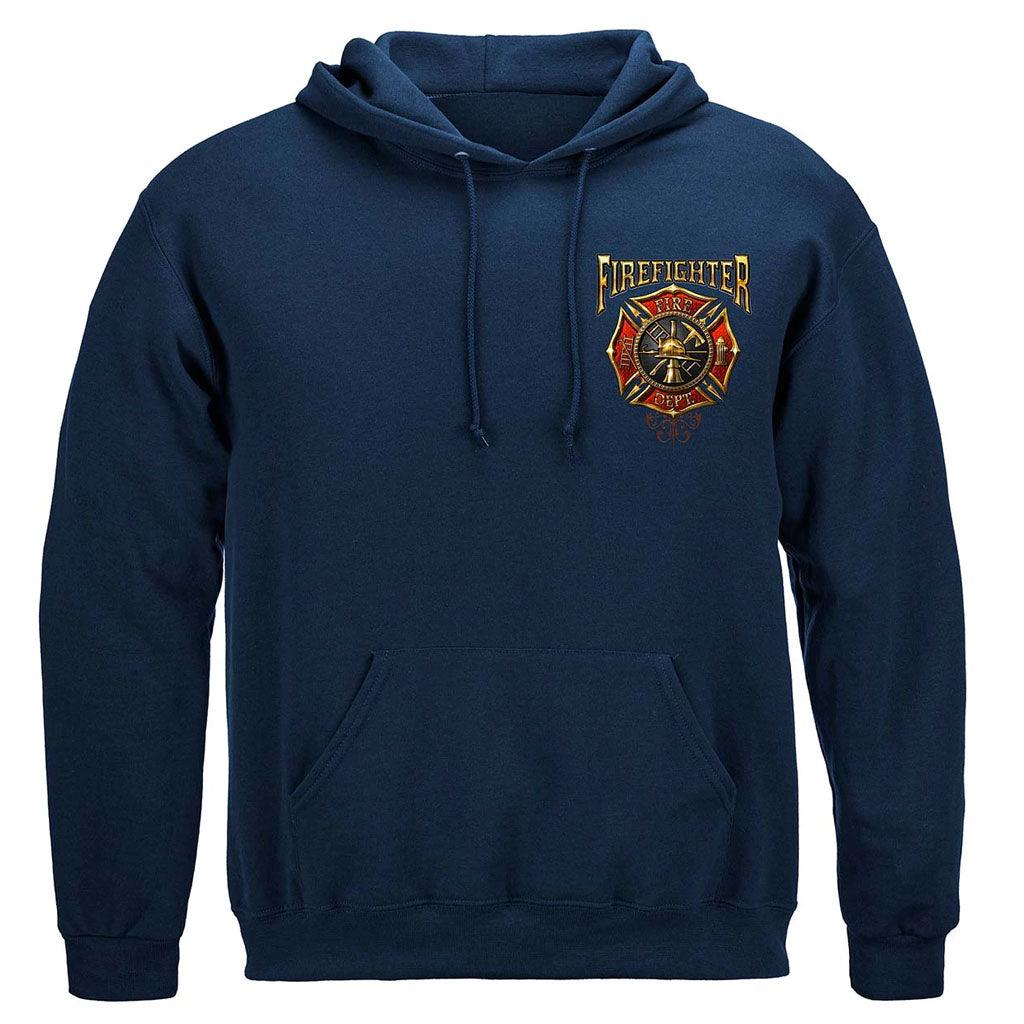 United States Firefighter Flames Gold Shield Premium Long Sleeve - Military Republic