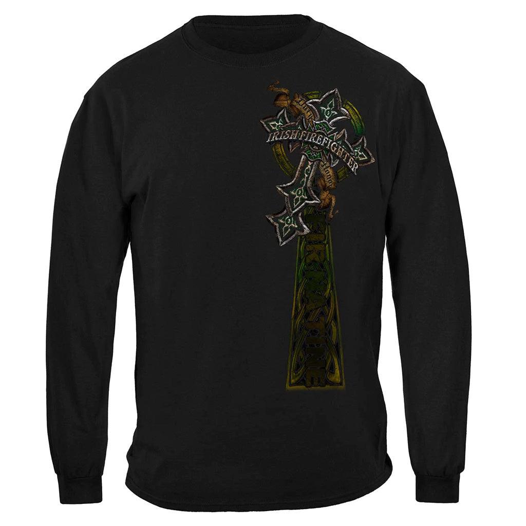 United States Firefighter Irish Celtic Cross Green Foil Premium Long Sleeve - Military Republic