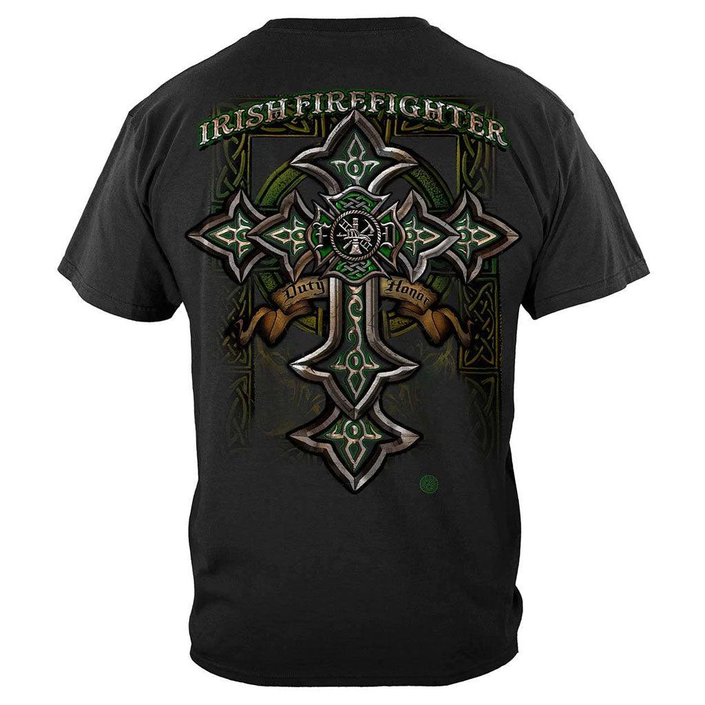 United States Firefighter Irish Celtic Cross Green Foil Premium Long Sleeve - Military Republic