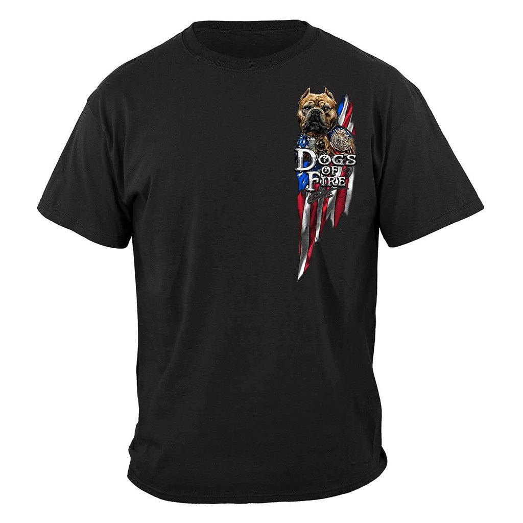 United States Firefighter Pit Bull Dog Tattoo American Flag Premium Long Sleeve - Military Republic