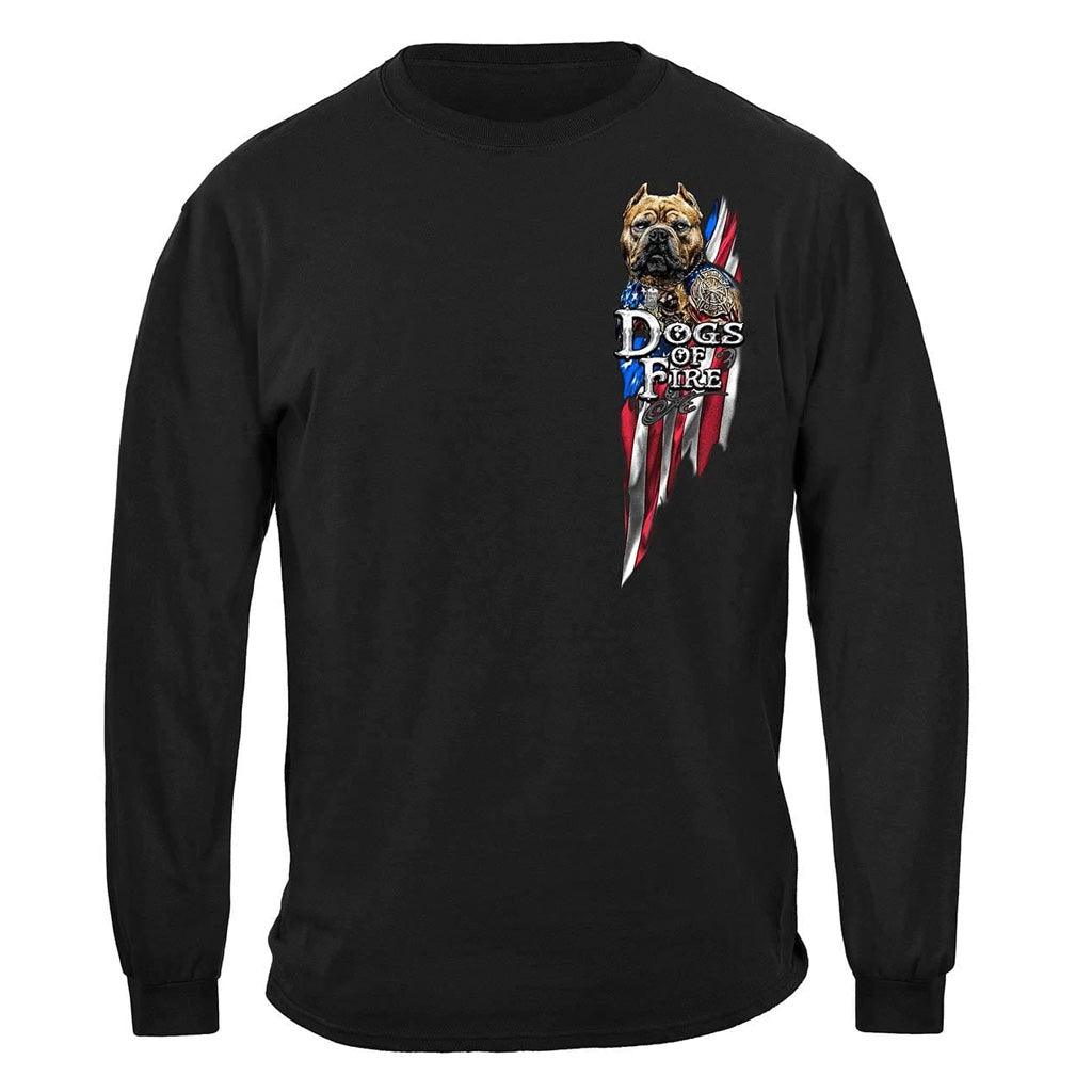 United States Firefighter Pit Bull Dog Tattoo American Flag Premium Long Sleeve - Military Republic