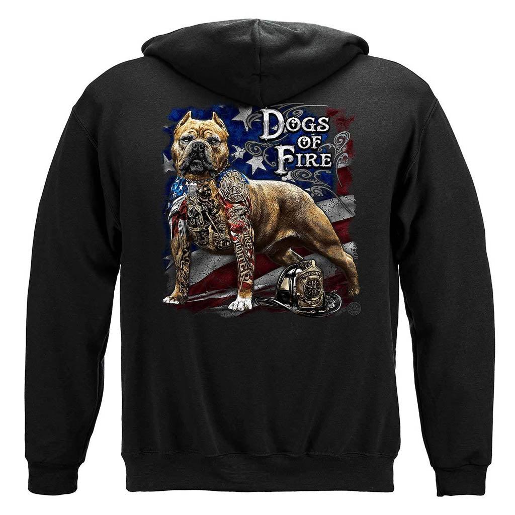 United States Firefighter Pit Bull Dog Tattoo American Flag Premium Long Sleeve - Military Republic