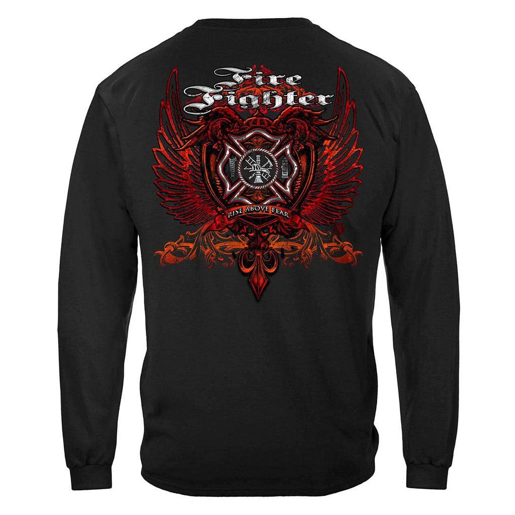 United States Firefighter Red Wings Rise Above Fear Silver Foil Premium Hoodie - Military Republic