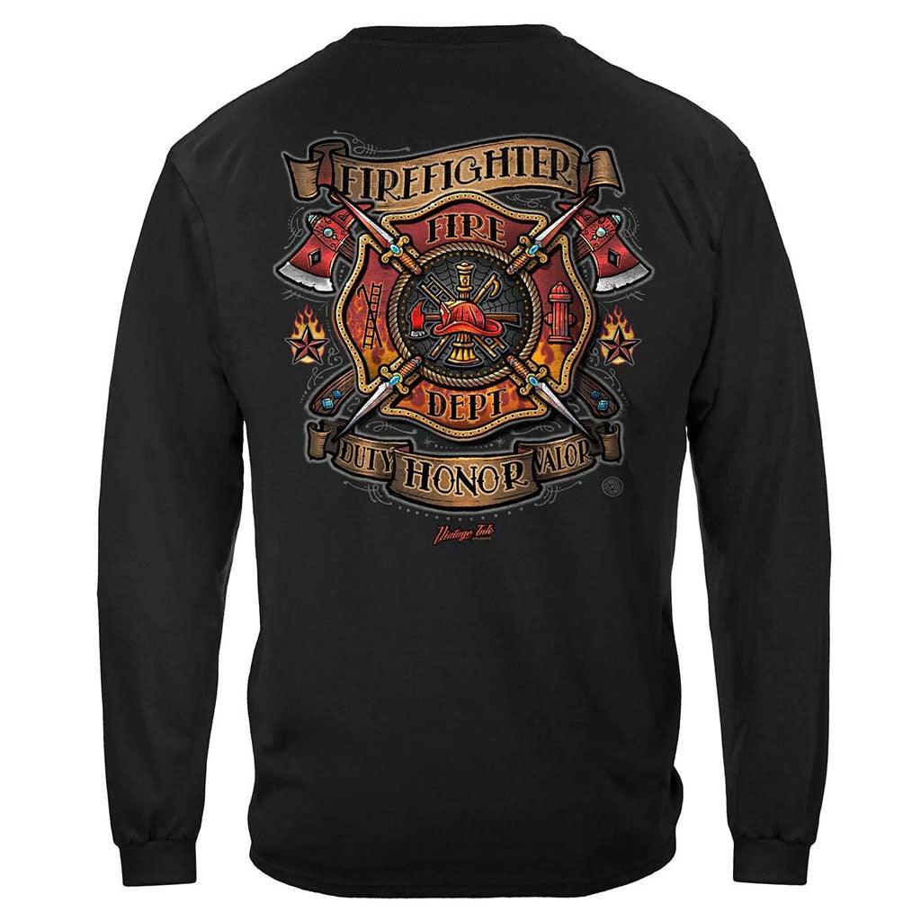 United States Firefighter Tattoo Vintage Ink Premium Long Sleeve - Military Republic