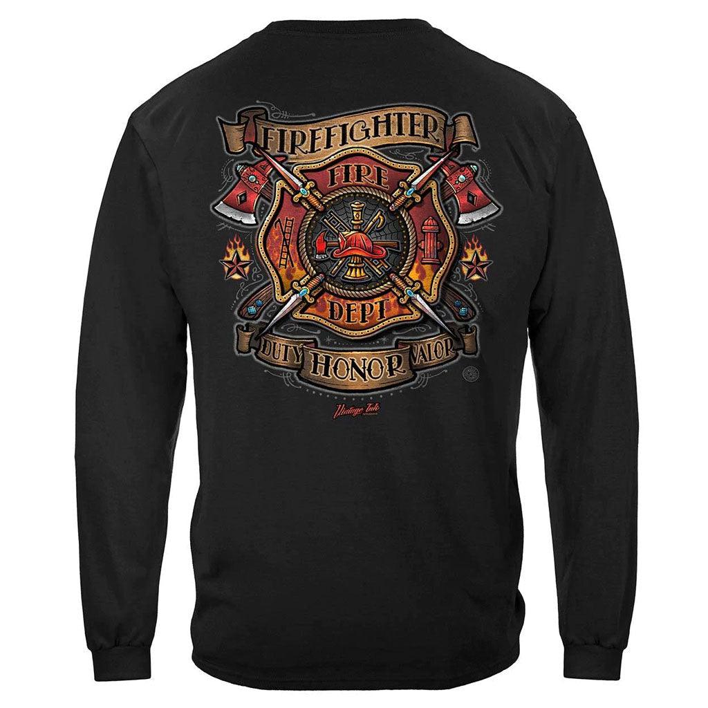United States Firefighter Tattoo Vintage Ink Premium Hoodie - Military Republic