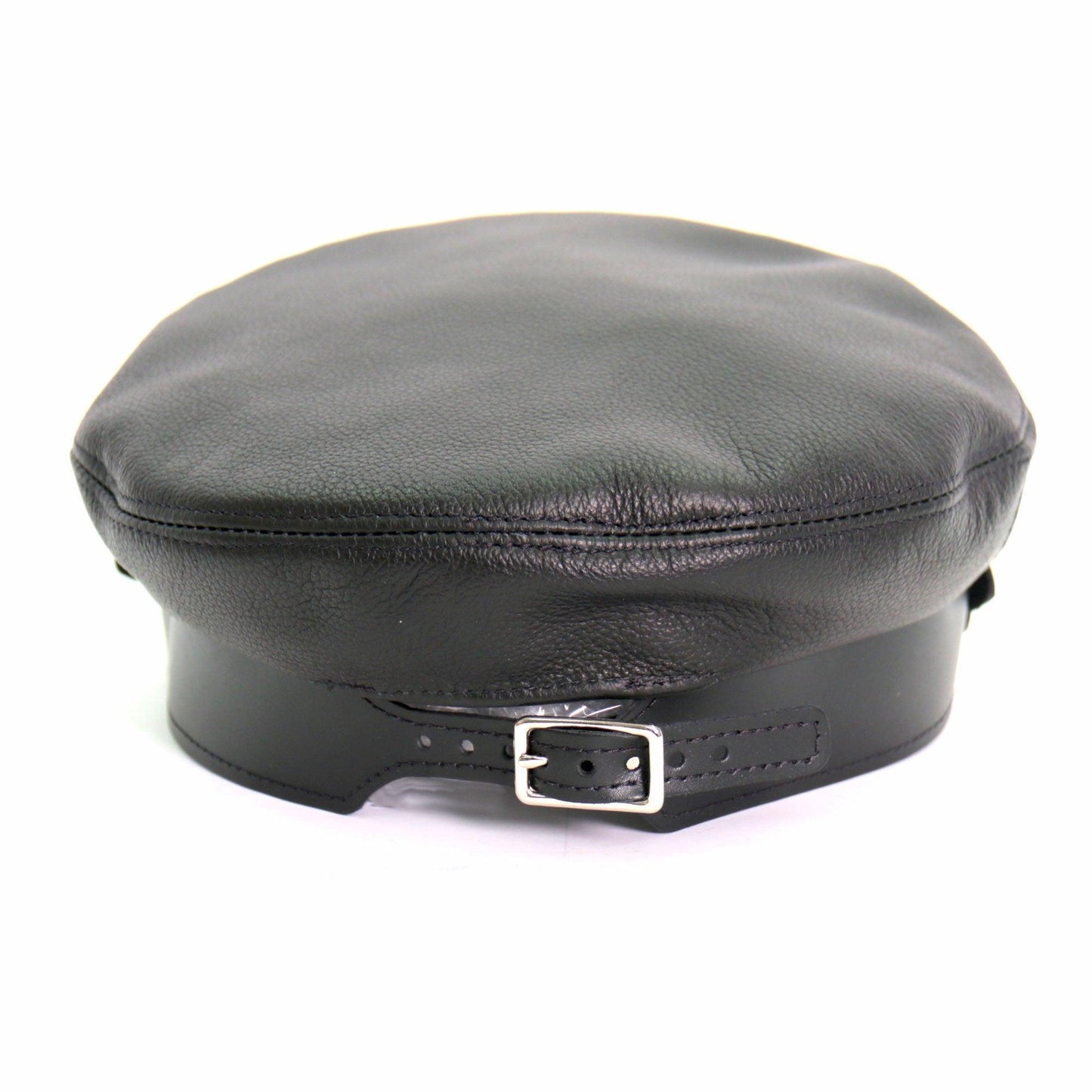 Genuine Leather Flat Top Biker Cap With Rivets - Military Republic