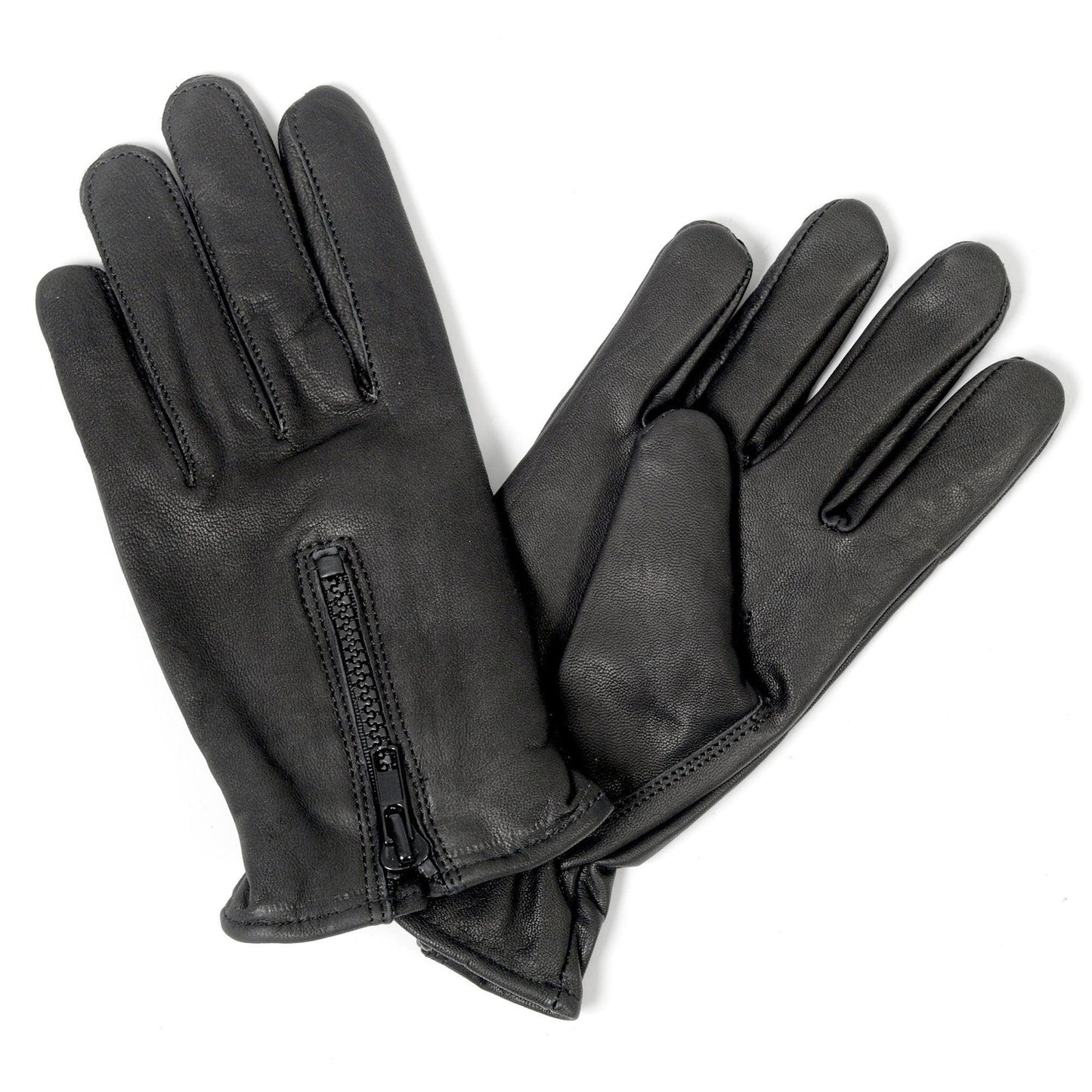 Fleece Lined Leather Motorcycle Gloves - Military Republic