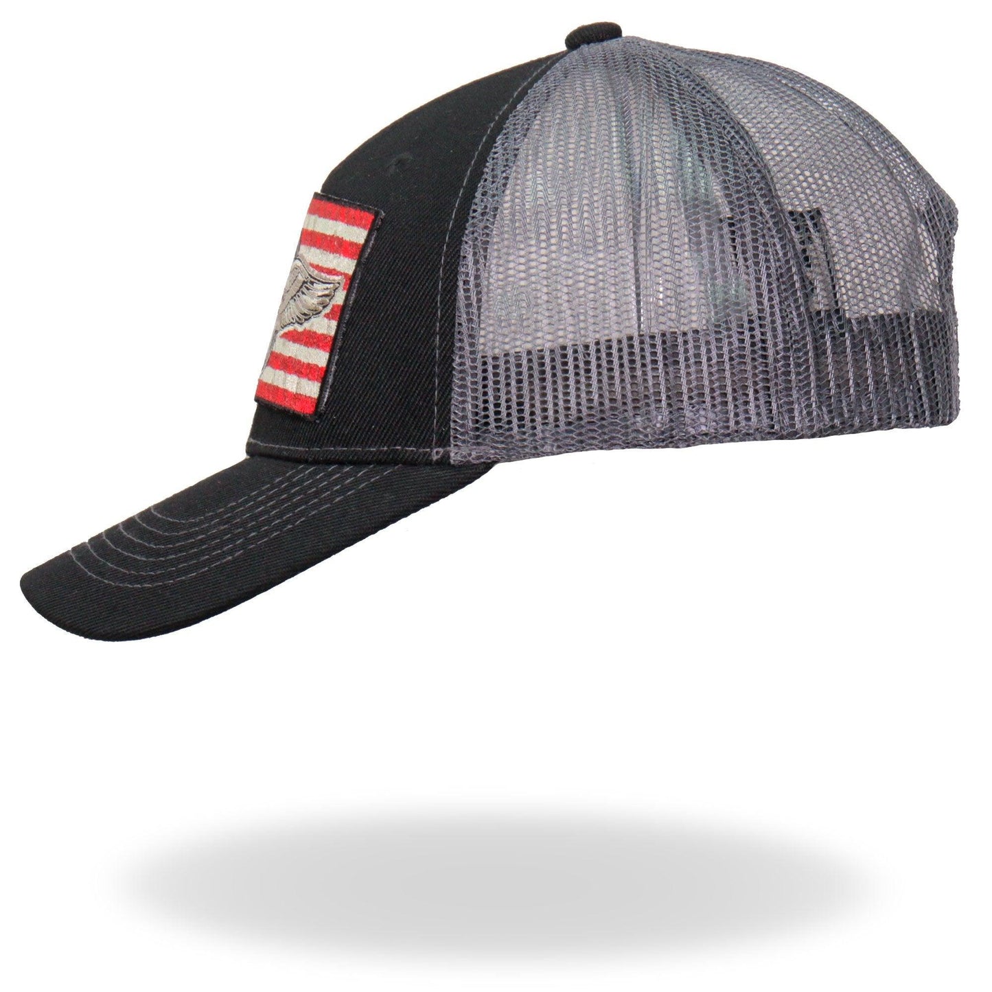 Black Grey Flying Wheel Flag Trucker Mesh Hat - Military Republic