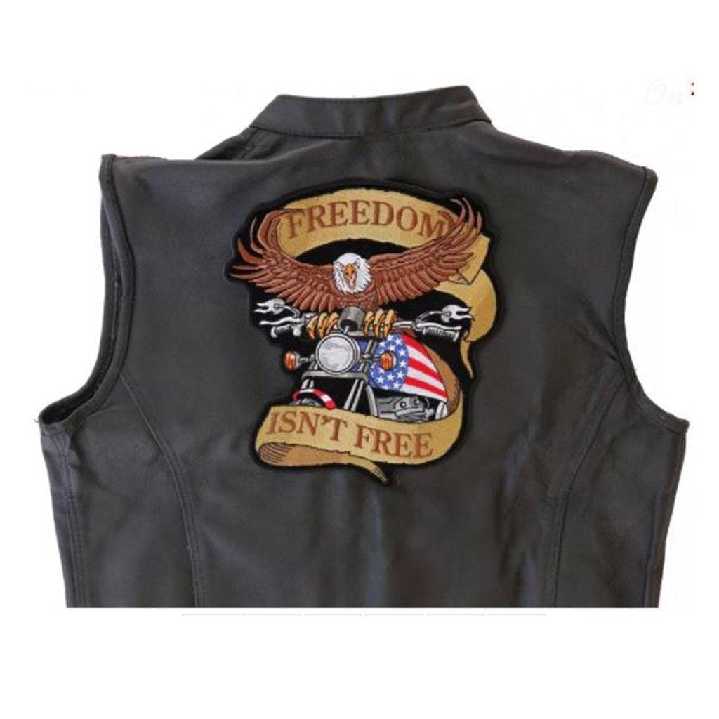 Freedom Isn't Free Motorcycle Eagle Embroidered Large Iron on Patch - Military Republic