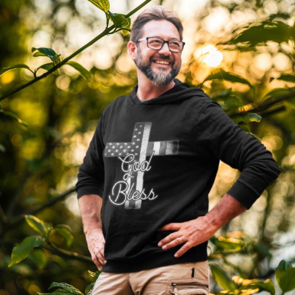 God Bless USA Flag and Cross Unisex Hoodie - Military Republic