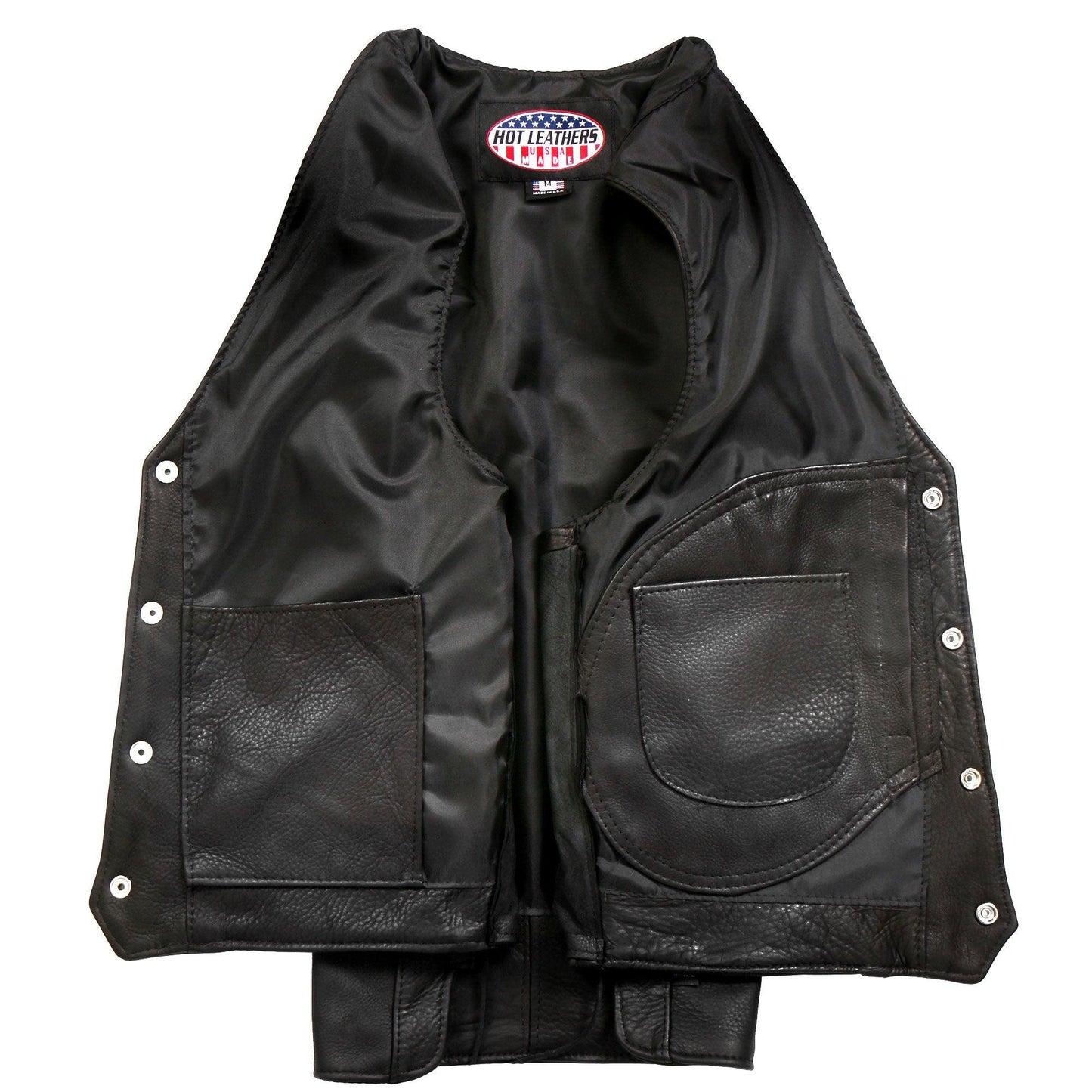 Hot Leathers Men's USA Made Extra Long Back Premium Heavyweight Steer hide Leather Vest - Military Republic