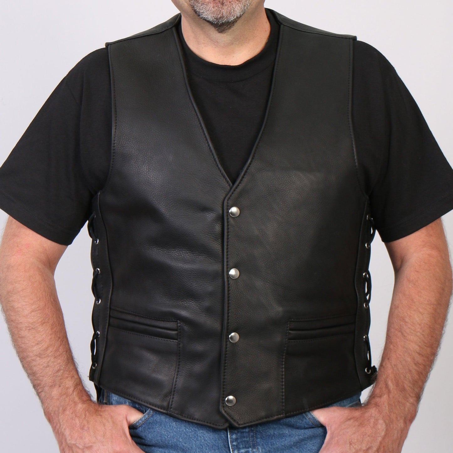Hot Leathers Men's USA Made Extra Long Back Premium Heavyweight Steer hide Leather Vest - Military Republic