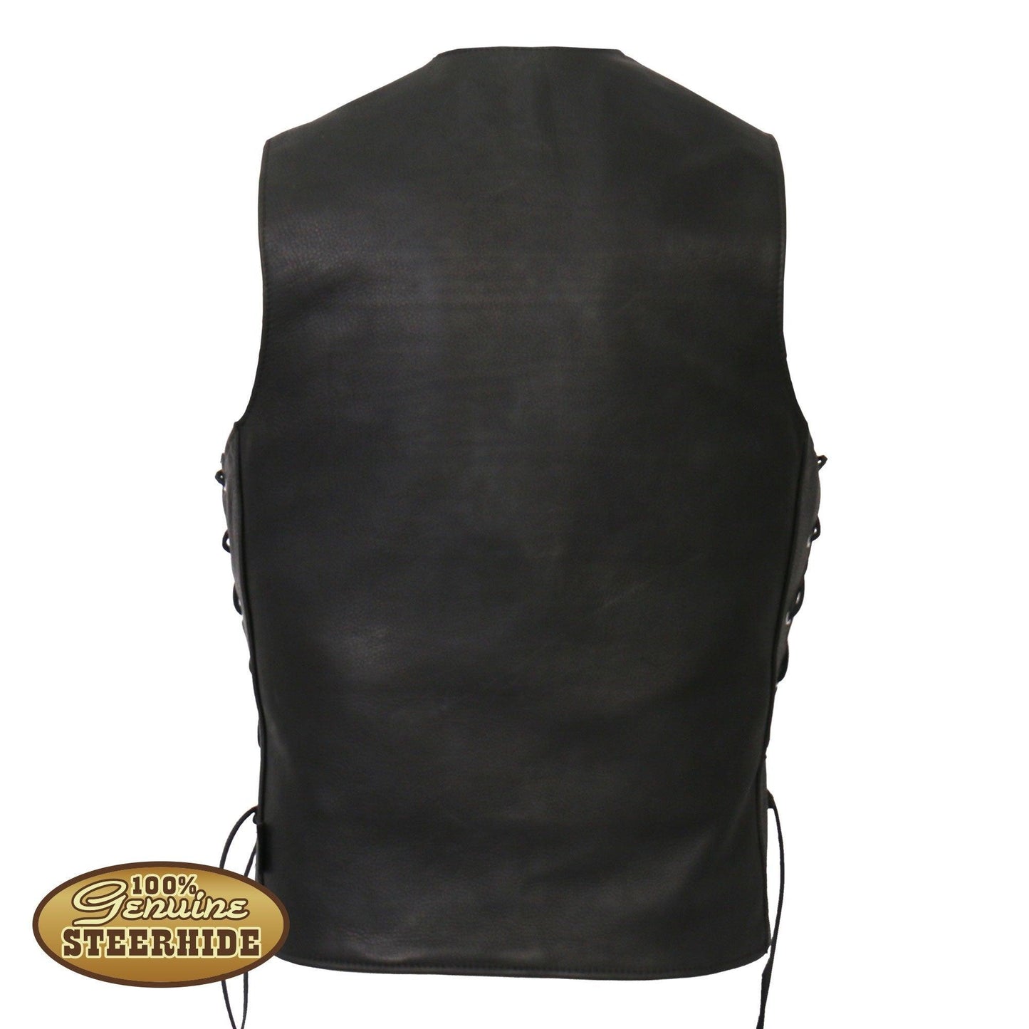 Hot Leathers Men's USA Made Extra Long Back Premium Heavyweight Steer hide Leather Vest - Military Republic
