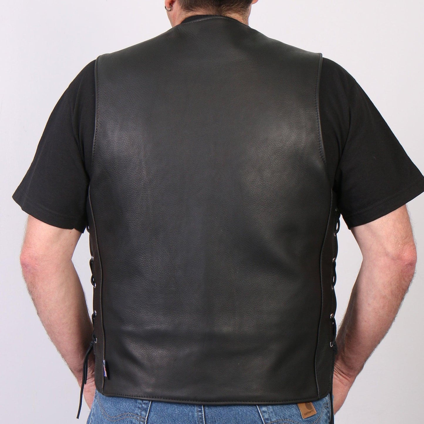 Hot Leathers Men's USA Made Extra Long Back Premium Heavyweight Steer hide Leather Vest - Military Republic