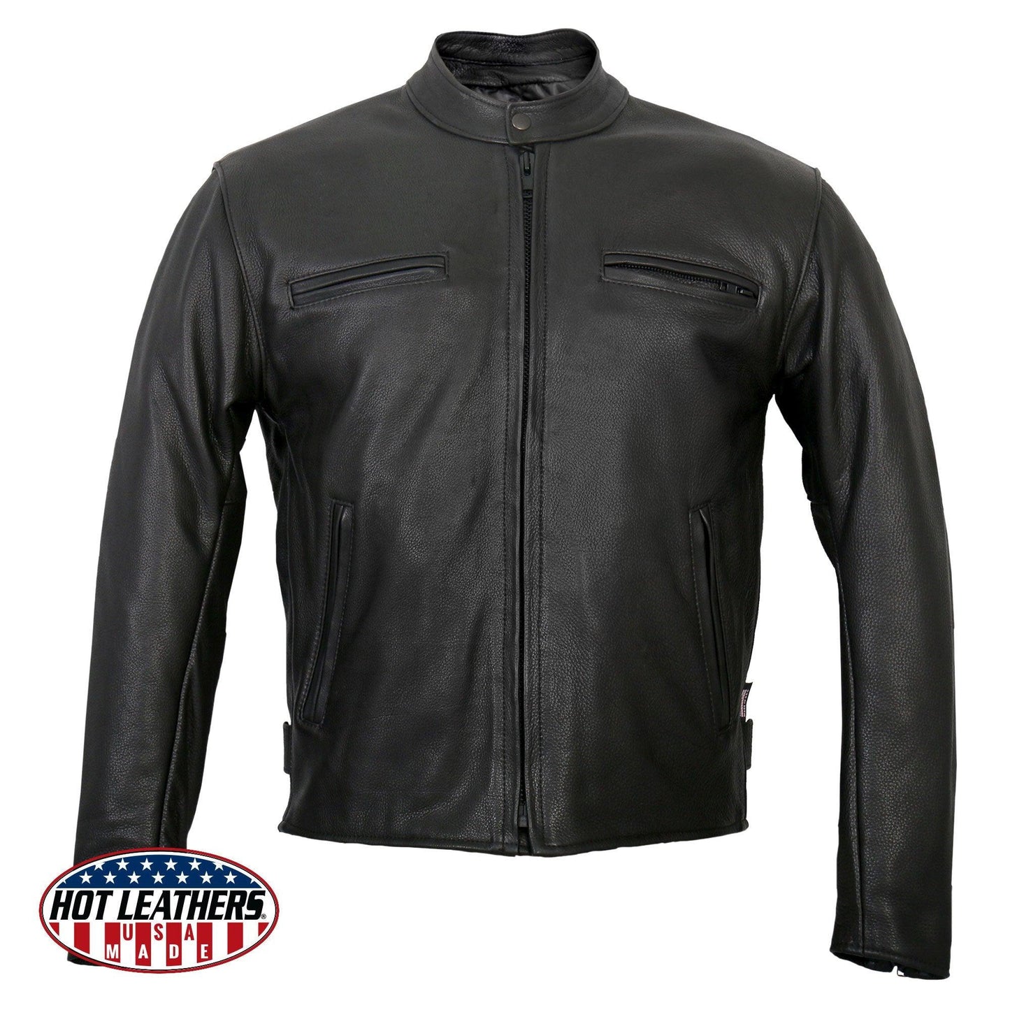 Hot Leathers Men's USA Made Premium Full Grain Naked Cow Hide Racer Jacket - Military Republic