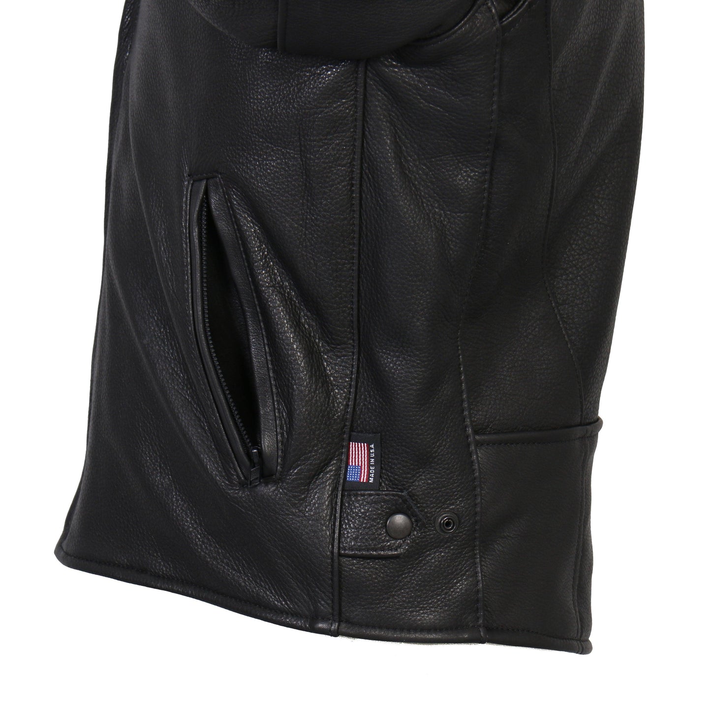 Hot Leathers Men's USA Made Premium Full Grain Naked Cow Hide Racer Jacket - Military Republic
