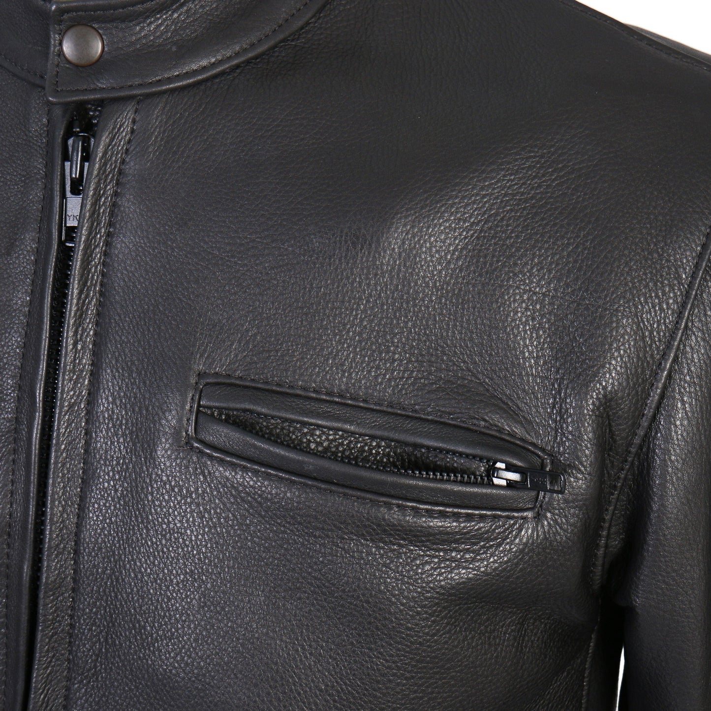 Hot Leathers Men's USA Made Premium Full Grain Naked Cow Hide Racer Jacket - Military Republic