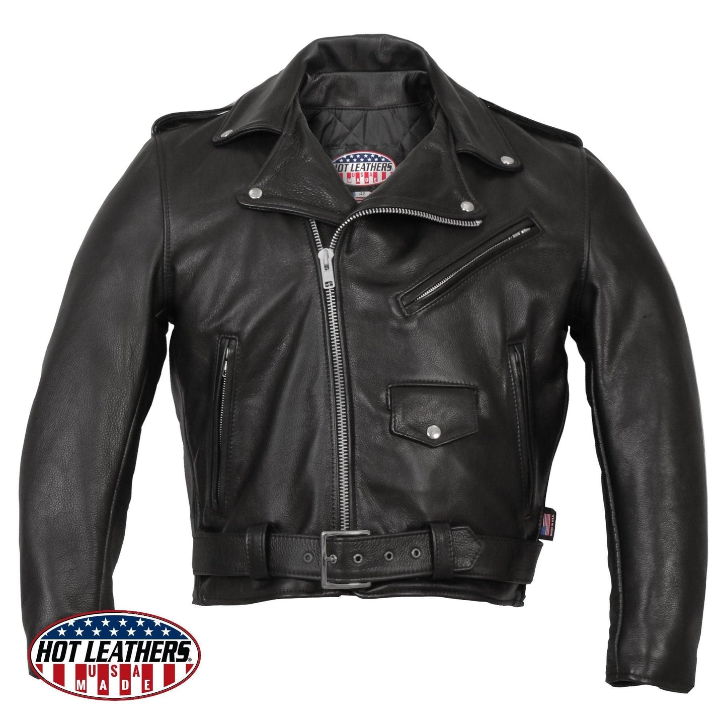 Hot Leathers Men's USA Made Premium Naked Cow Hide Classic Motorcycle Jacket - Military Republic