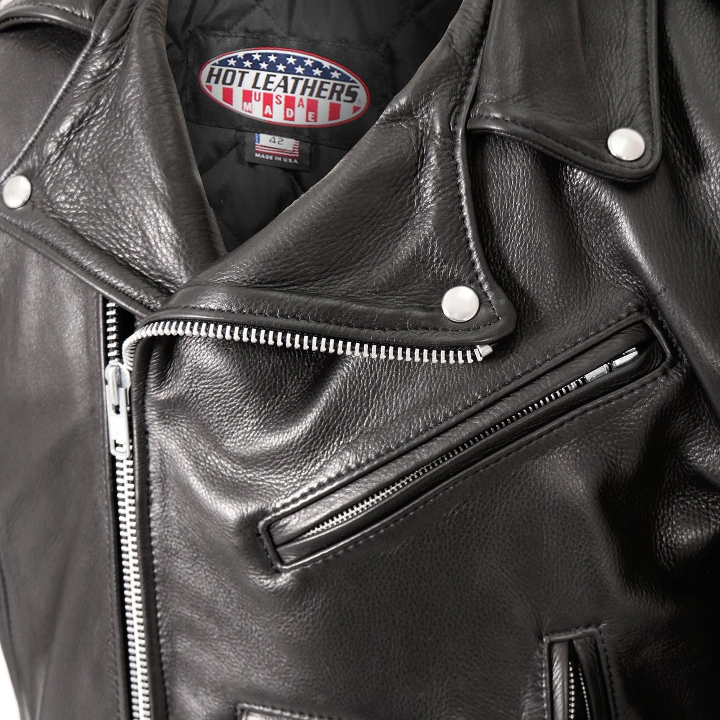 Hot Leathers Men's USA Made Premium Naked Cow Hide Classic Motorcycle Jacket - Military Republic