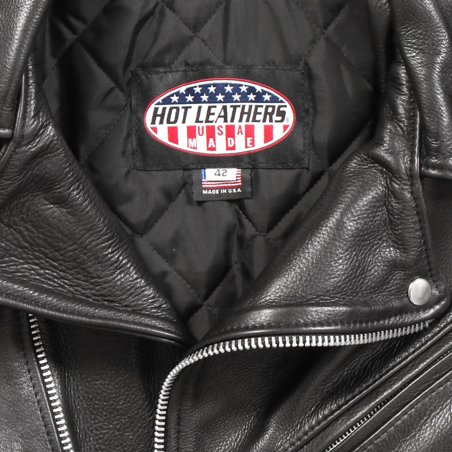 Hot Leathers Men's USA Made Premium Naked Cow Hide Classic Motorcycle Jacket - Military Republic