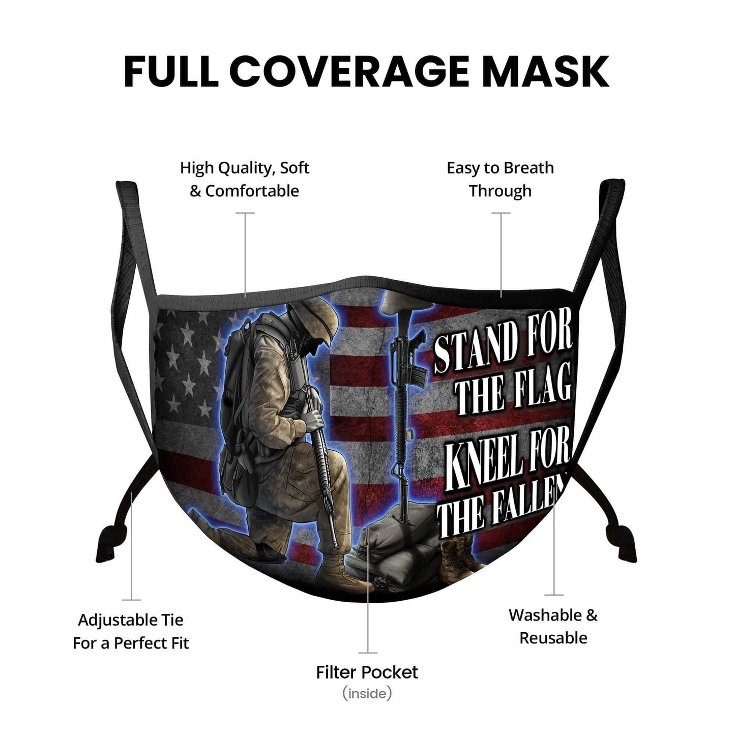 I Stand For The Flag Kneel For The Fallen Face Mask - Military Republic