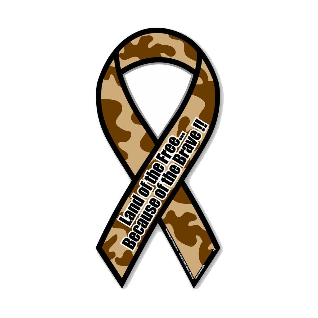 United States Patriotic Land of the Free Brown Camo Ribbon Magnet (3.88" x 8") - Military Republic