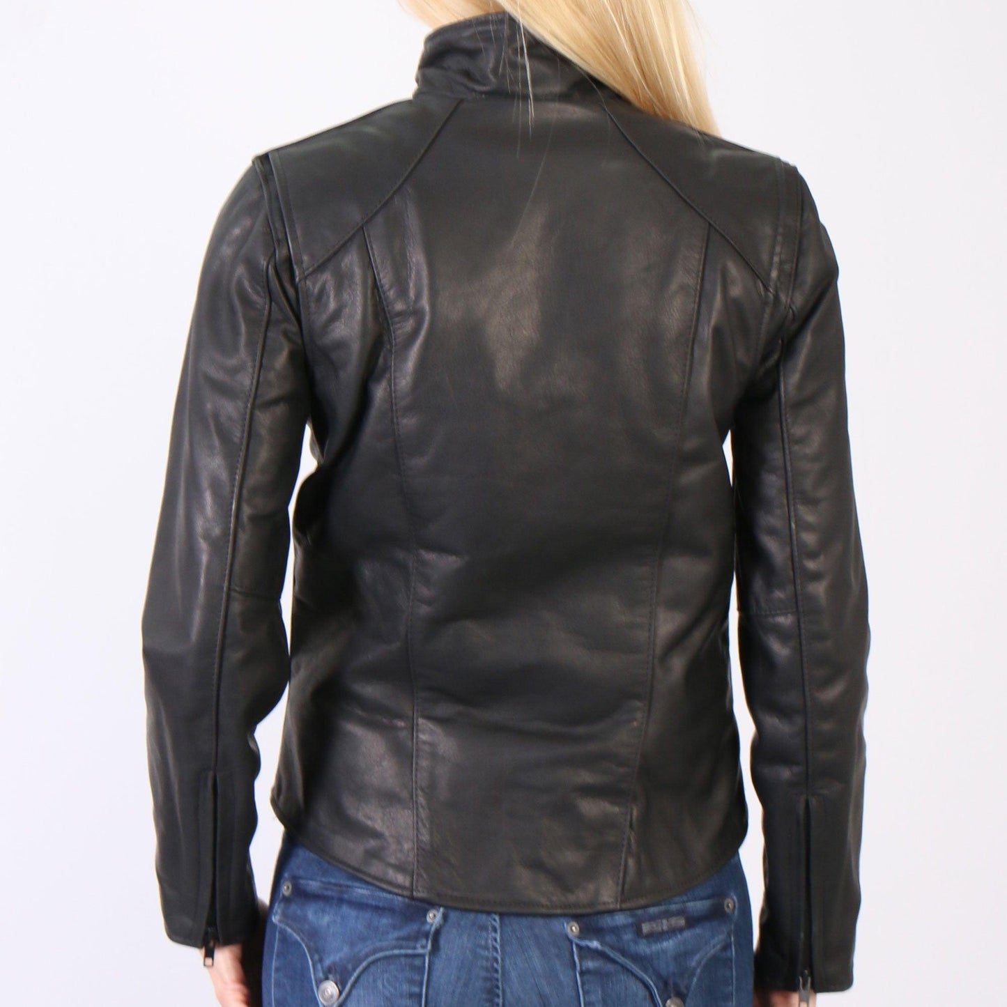 USA Made Ladies Clean Cut Biker Leather Jacket - Military Republic