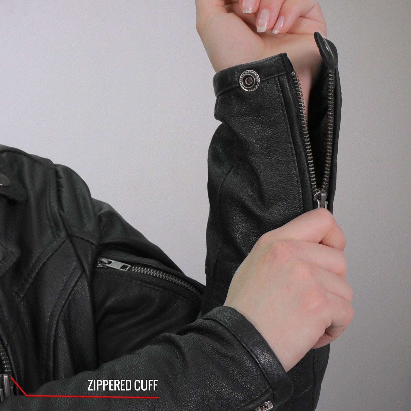 Ladies Black Lightweight Leather Biker Jacket - Military Republic