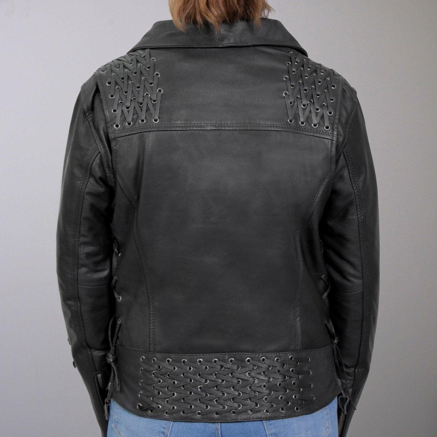 Ladies Lightweight Leather Laced Jacket - Military Republic