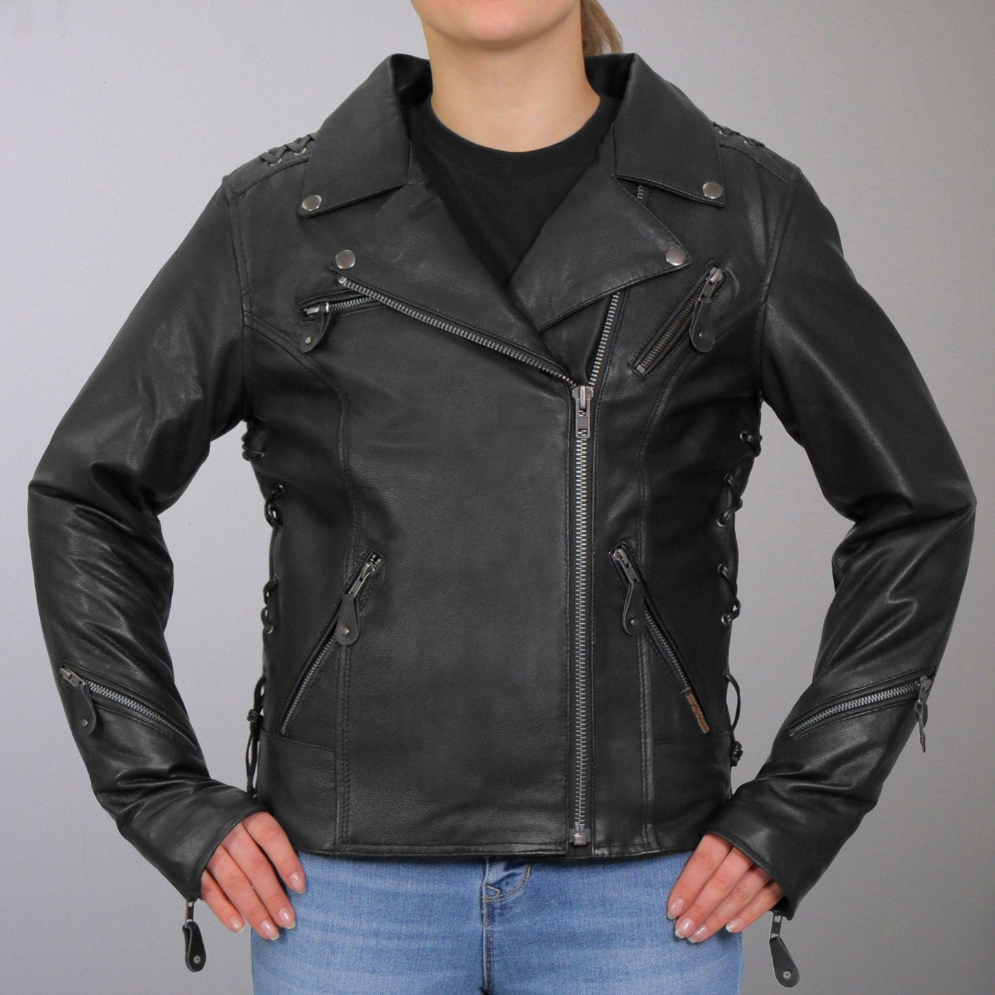 Ladies Lightweight Leather Laced Jacket - Military Republic
